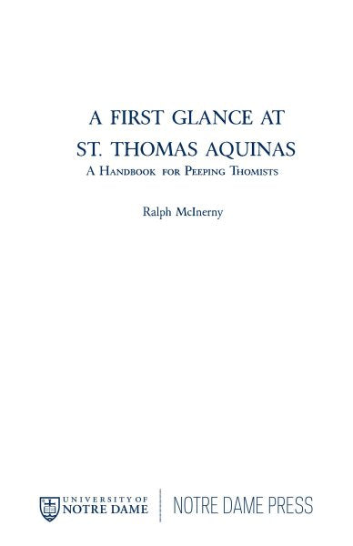 A First Glance at St. Thomas Aquinas: A Handbook for Peeping Thomists